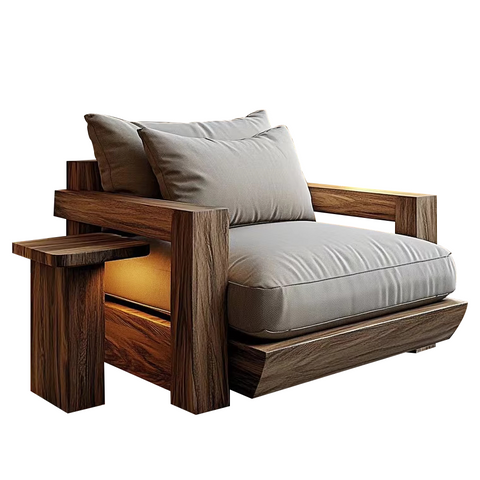 Wabi-Sabi Elm Wood Sofa Chair – Handcrafted Casual Seating