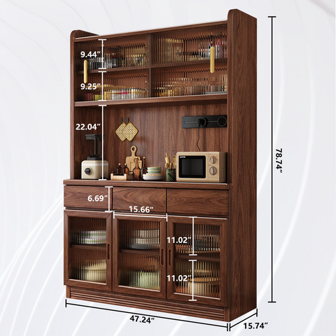 Mrbeast Plus Farmhouse 78'' Walnut Wooden Kitchen Farmhouse Walnut Pantry Storage Cabinet
