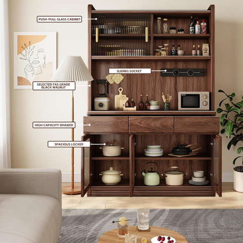 Mrbeast Plus Farmhouse 78'' Walnut Wooden Kitchen Farmhouse Walnut Pantry Storage Cabinet