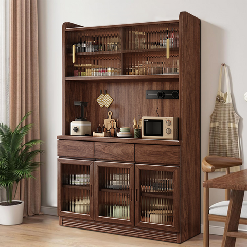 Mrbeast Plus Farmhouse 78'' Walnut Wooden Kitchen Farmhouse Walnut Pantry Storage Cabinet
