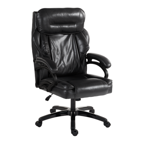 Leather Office Chair with Backrest Massager, Quiet Wheels & Foam/Doll Cotton Padding