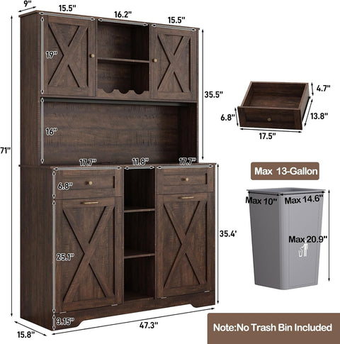 Cameron 71" Tall 47"Wide Kitchen Pantry Storage Cabinet with Power Outlets