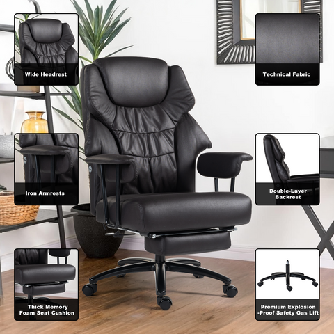 High Back Office Chair: Tech Leather, Auto Kneading Massage