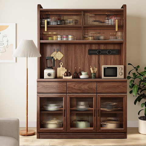 Mrbeast Plus Farmhouse 78'' Walnut Wooden Kitchen Farmhouse Walnut Pantry Storage Cabinet