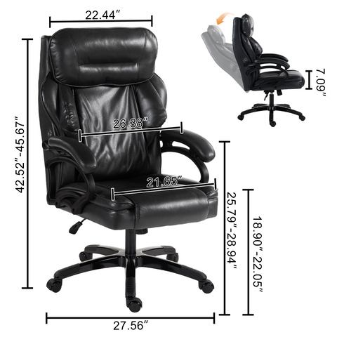 Leather Office Chair with Backrest Massager, Quiet Wheels & Foam/Doll Cotton Padding