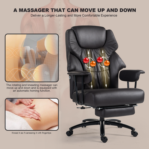 High Back Office Chair: Tech Leather, Auto Kneading Massage