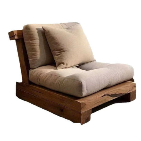 Wabi-Sabi Elm Wood Sofa Chair – Handcrafted Casual Seating