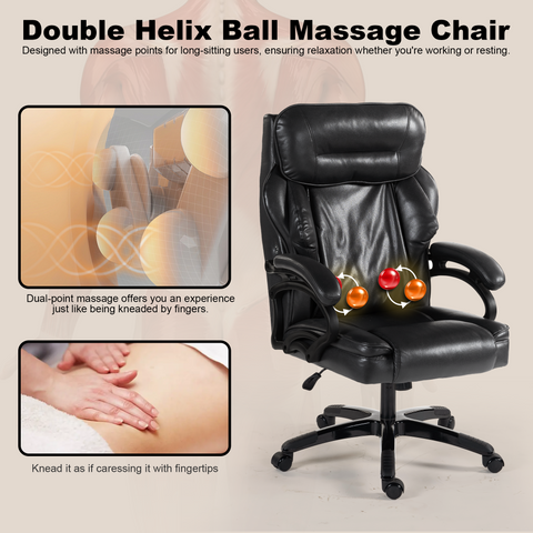 Leather Office Chair with Backrest Massager, Quiet Wheels & Foam/Doll Cotton Padding