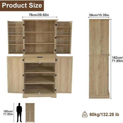 72" Storage Cabinet w/ Doors & Shelves - Light Oak