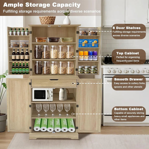 72" Storage Cabinet w/ Doors & Shelves - Light Oak