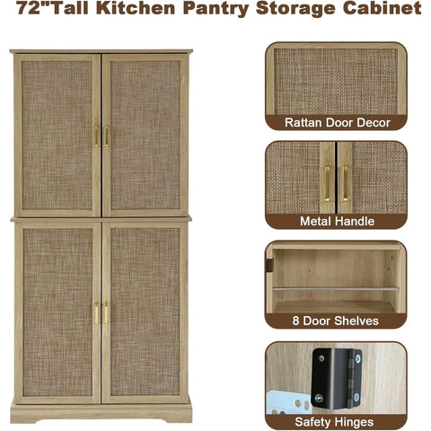 72" Storage Cabinet w/ Doors & Shelves - Light Oak
