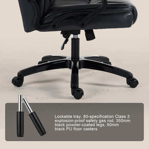 Leather Office Chair with Backrest Massager, Quiet Wheels & Foam/Doll Cotton Padding
