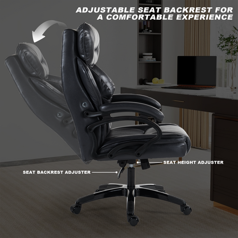 Leather Office Chair with Backrest Massager, Quiet Wheels & Foam/Doll Cotton Padding
