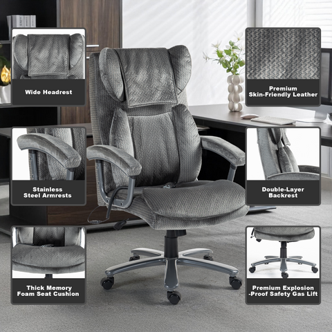 Ergonomic Office Chair with Dual Massage, Flannel Fabric, Foam/Padding for All-Day Comfort