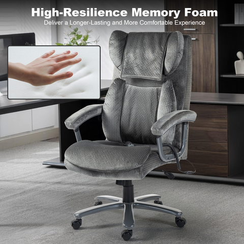 Ergonomic Office Chair with Dual Massage, Flannel Fabric, Foam/Padding for All-Day Comfort