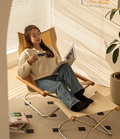 Fabric Folding Sling Chair - Nychair X Lounge Chair, Beech