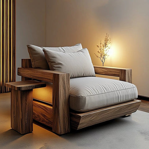 Wabi-Sabi Elm Wood Sofa Chair – Handcrafted Casual Seating