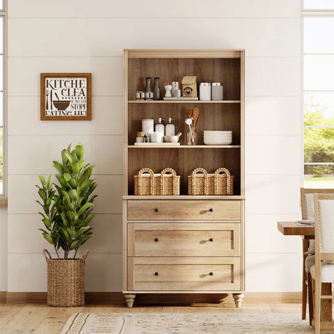 Rustic 72" Bookcase with Drawers & Open Shelving