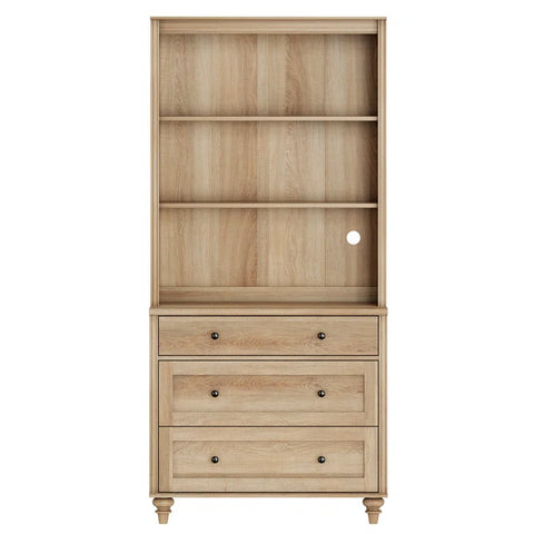 Rustic 72" Bookcase with Drawers & Open Shelving