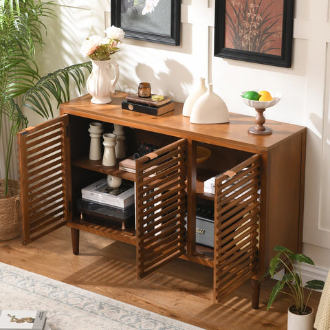 Suniya Triple-Door Storage Cabinet - Ventilated Slatted Doors In Walnut Grain
