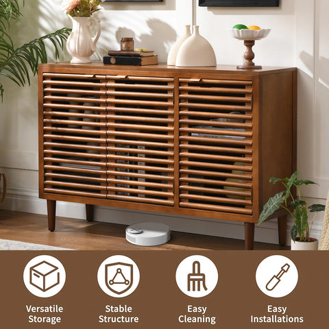 Suniya Triple-Door Storage Cabinet - Ventilated Slatted Doors In Walnut Grain
