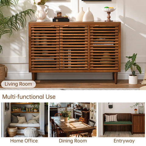 Suniya Triple-Door Storage Cabinet - Ventilated Slatted Doors In Walnut Grain
