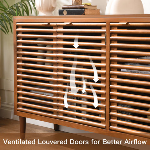 Suniya Triple-Door Storage Cabinet - Ventilated Slatted Doors In Walnut Grain