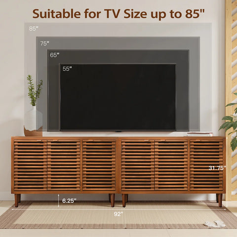 Suniya Triple-Door Storage Cabinet - Ventilated Slatted Doors In Walnut Grain
