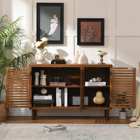 Suniya Triple-Door Storage Cabinet - Ventilated Slatted Doors In Walnut Grain