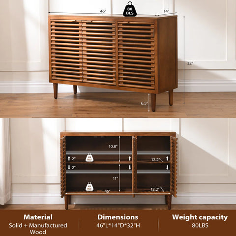 Suniya Triple-Door Storage Cabinet - Ventilated Slatted Doors In Walnut Grain