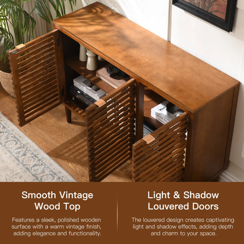 Suniya Triple-Door Storage Cabinet - Ventilated Slatted Doors In Walnut Grain