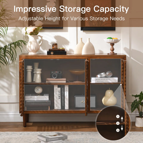 Suniya Triple-Door Storage Cabinet - Ventilated Slatted Doors In Walnut Grain