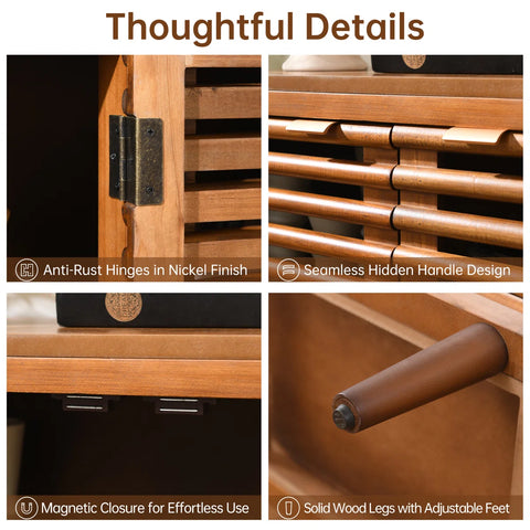 Suniya Triple-Door Storage Cabinet - Ventilated Slatted Doors In Walnut Grain