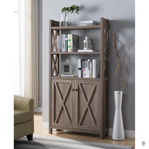 Two-Shelf Wood Cabinet - Crosshatch Door Design