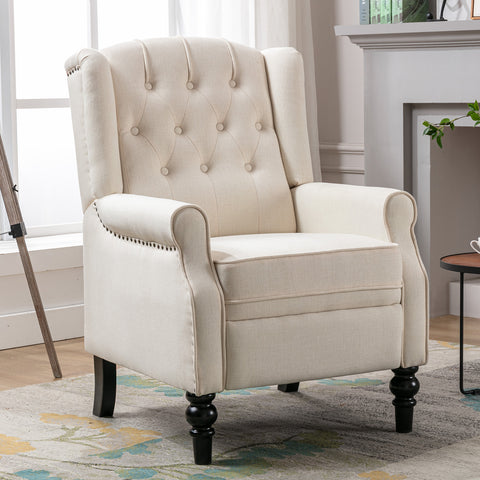 Classic Wingback Recliner Armchair - Soft Cream Fabric