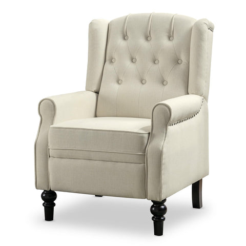 Classic Wingback Recliner Armchair - Soft Cream Fabric