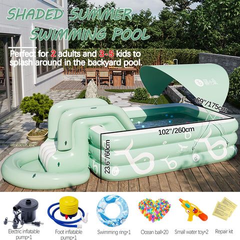 Inflatable pool with canopy and slide – Large inflatable pool for people