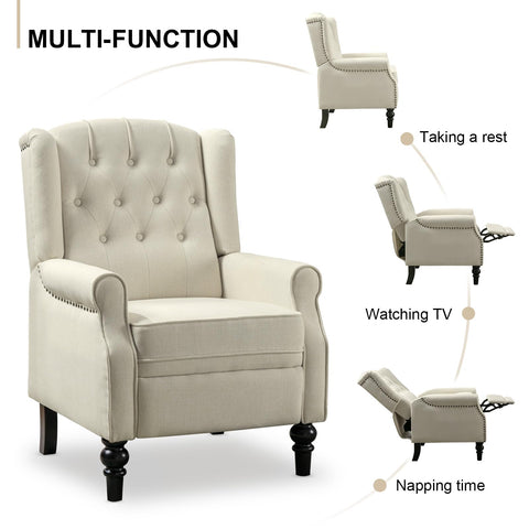 Classic Wingback Recliner Armchair - Soft Cream Fabric