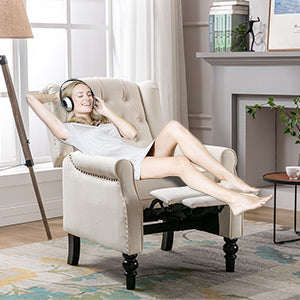 Classic Wingback Recliner Armchair - Soft Cream Fabric