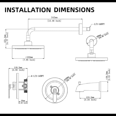 Exquisite Dual Function 8 Inch Rainfall Shower System Set in Matte Black