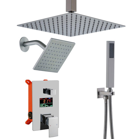 Rainfall Shower System, Wall Dual Big Shower Heads, 12 Inch Ceiling Mounted Shower Faucet Set