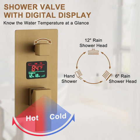Rainfall Shower System, Wall Dual Big Shower Heads, 12 Inch Ceiling Mounted Shower Faucet Set