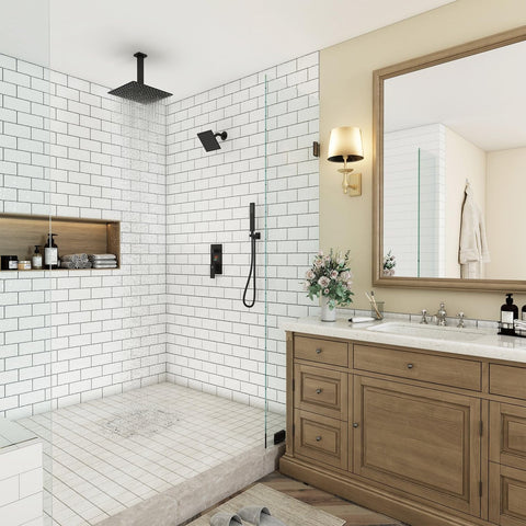 Rainfall Shower System, Wall Dual Big Shower Heads, 12 Inch Ceiling Mounted Shower Faucet Set