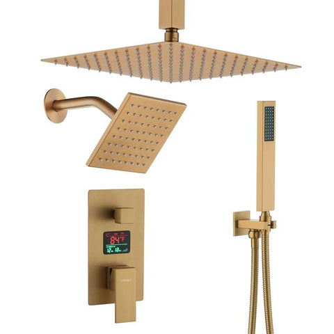 Rainfall Shower System, Wall Dual Big Shower Heads, 12 Inch Ceiling Mounted Shower Faucet Set