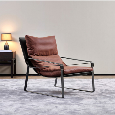 Industrial Style Genuine Leather Lounge Chair