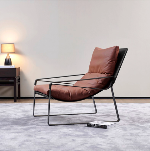 Industrial Style Genuine Leather Lounge Chair