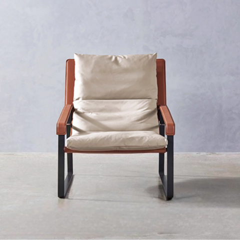 Industrial Style Genuine Leather Lounge Chair