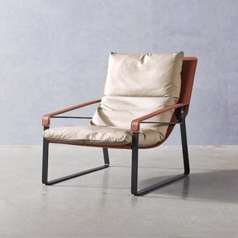 Industrial Style Genuine Leather Lounge Chair