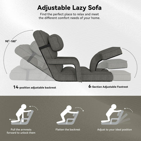 LUCA Floor Chair, Padded Folding Gaming Chair with 14-Level Adjustable Backrest