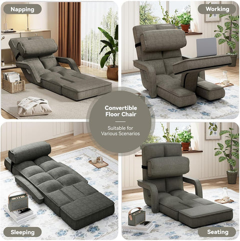 LUCA Floor Chair, Padded Folding Gaming Chair with 14-Level Adjustable Backrest